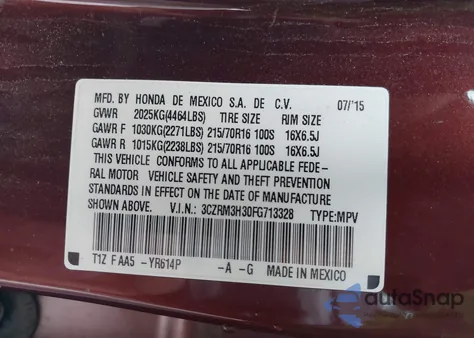 2015 Honda Cr-V Lx from USA, damaged, VIN 3CZRM3H30FG713328